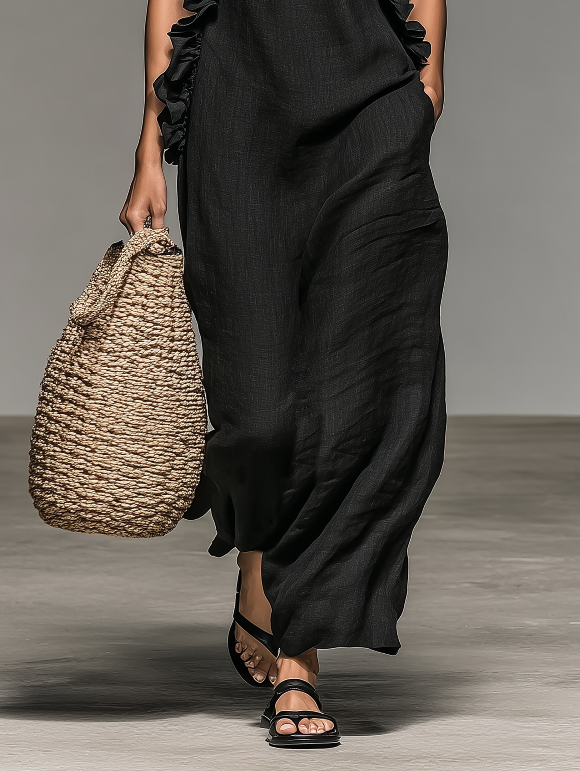 Maisie | Ruffle Detail Linen Maxi Dress