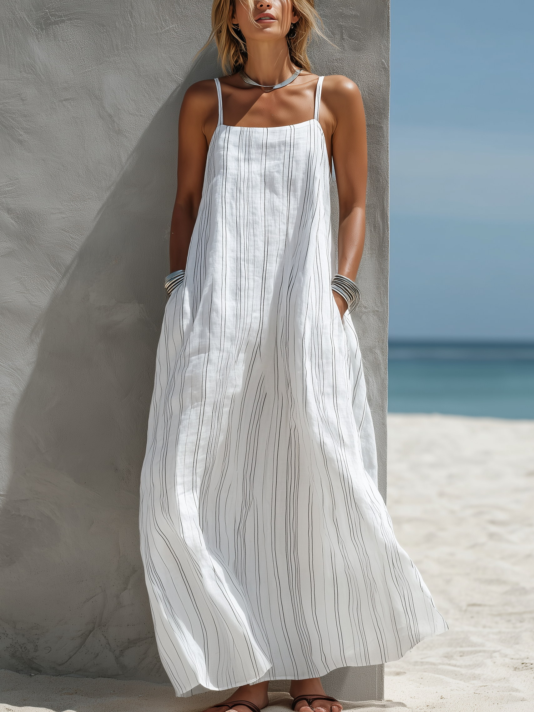 Bianca | Striped Sleeveless Long Dress