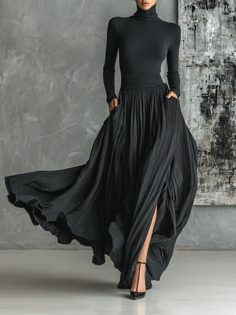 Audrey | Black Turtleneck Skirt Set