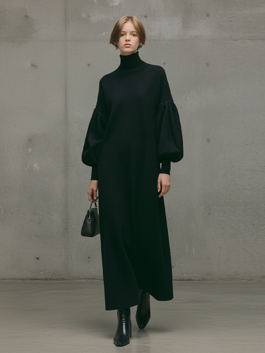 Audrey | Black Puff-Sleeve Maxi Dress