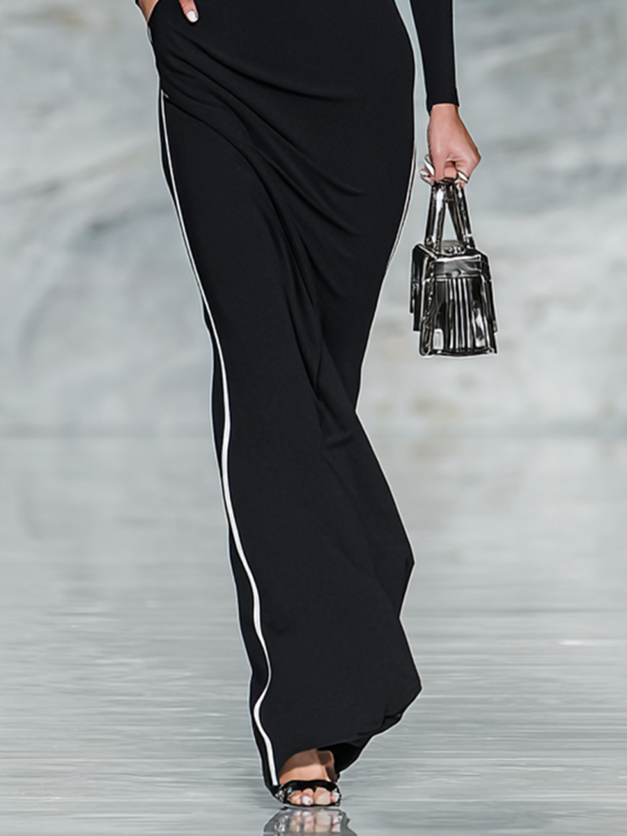 Bianca | Black Trim Square-Neck Maxi Dress