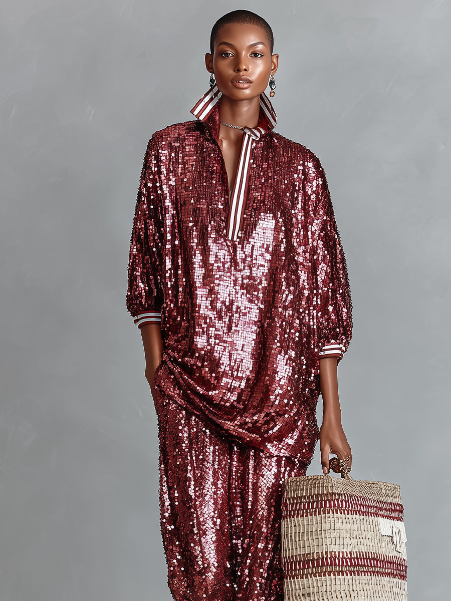 Aurelia | Burgundy Sequin Loungewear Set