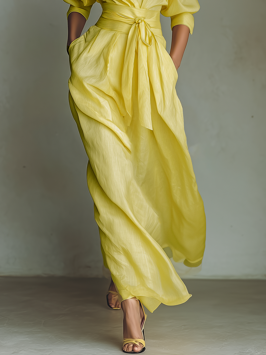 Mila | Lemon Tie-Waist Shirt Dress