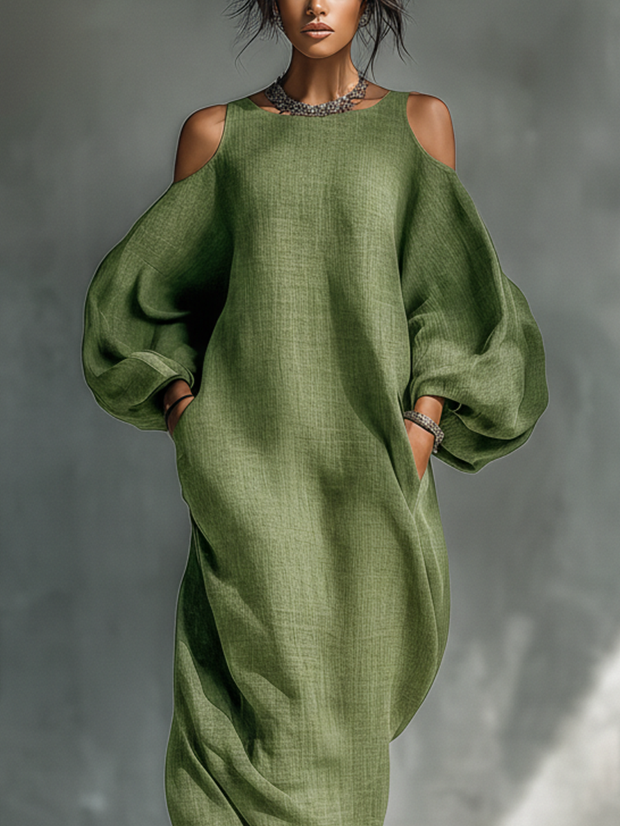 Livia | Puff Sleeve Cold-Shoulder Maxi Dress