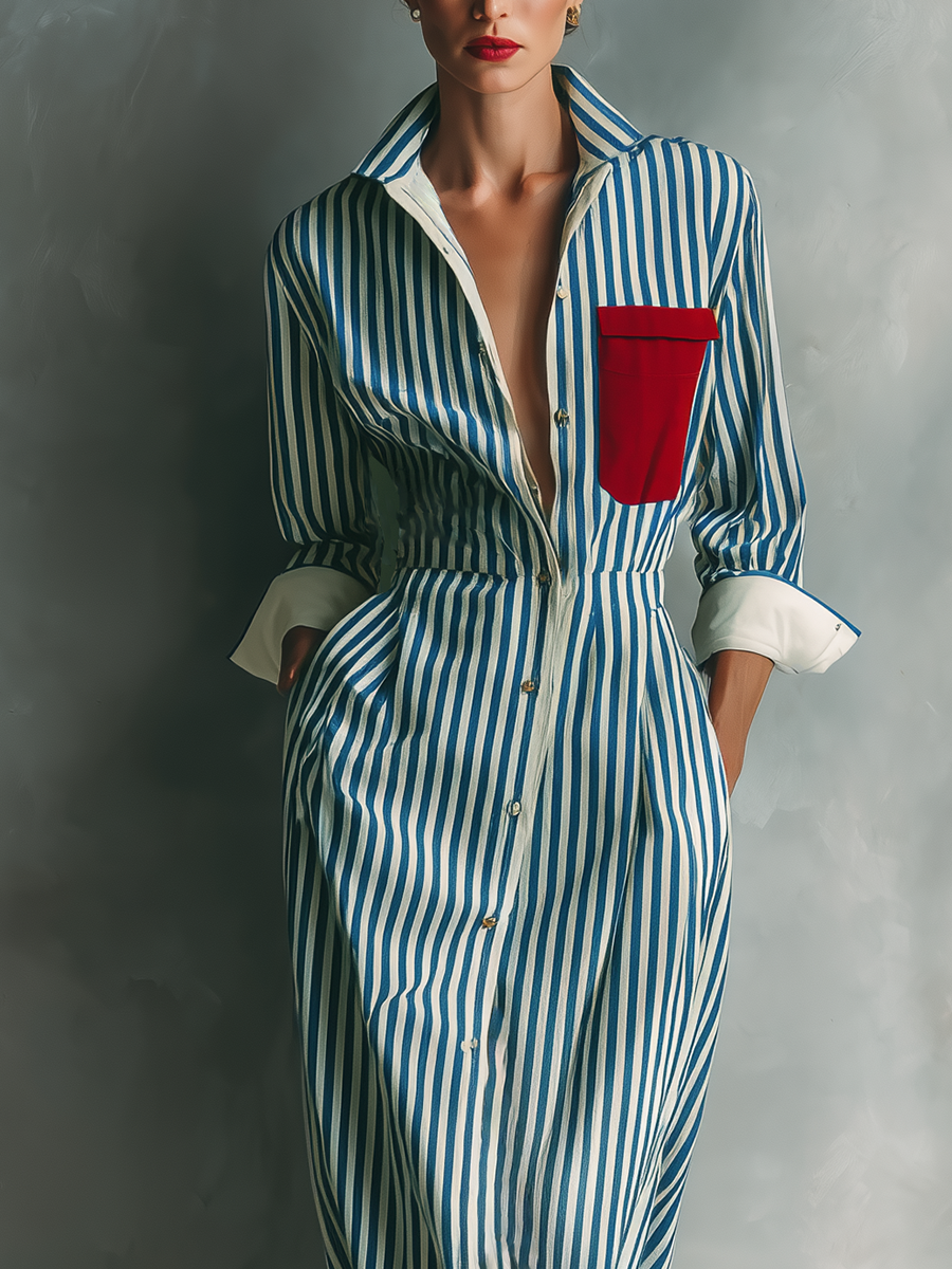 Camille | Blue Striped Shirt Dress