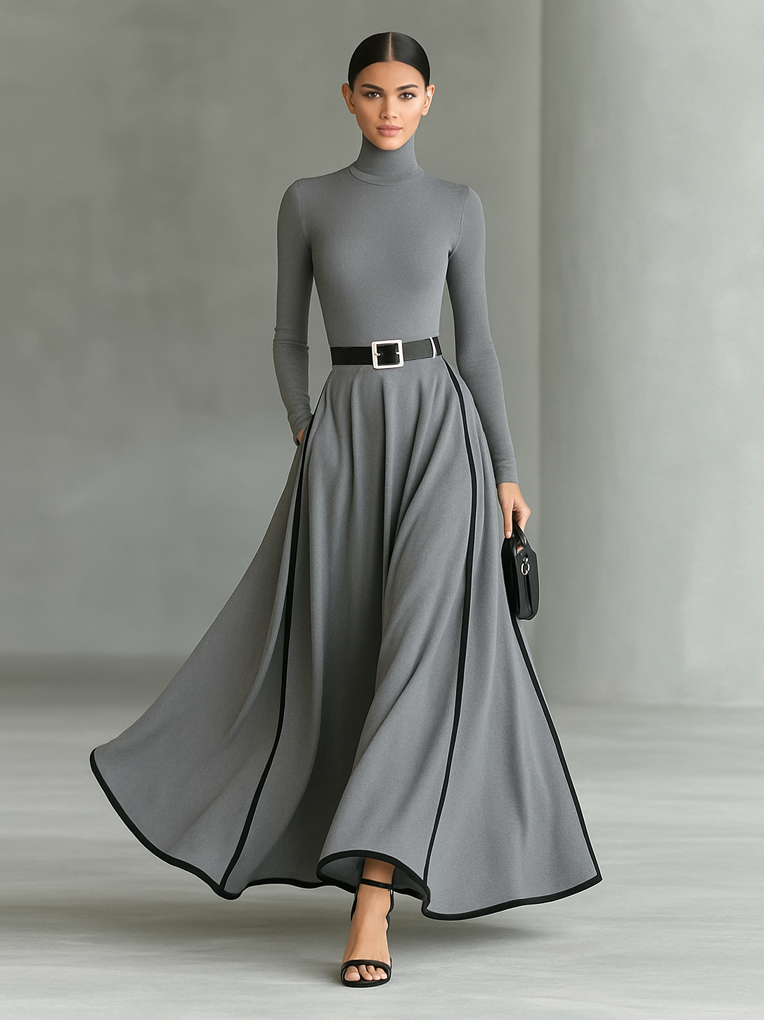 Odette | High-Collar Belted Maxi Dress