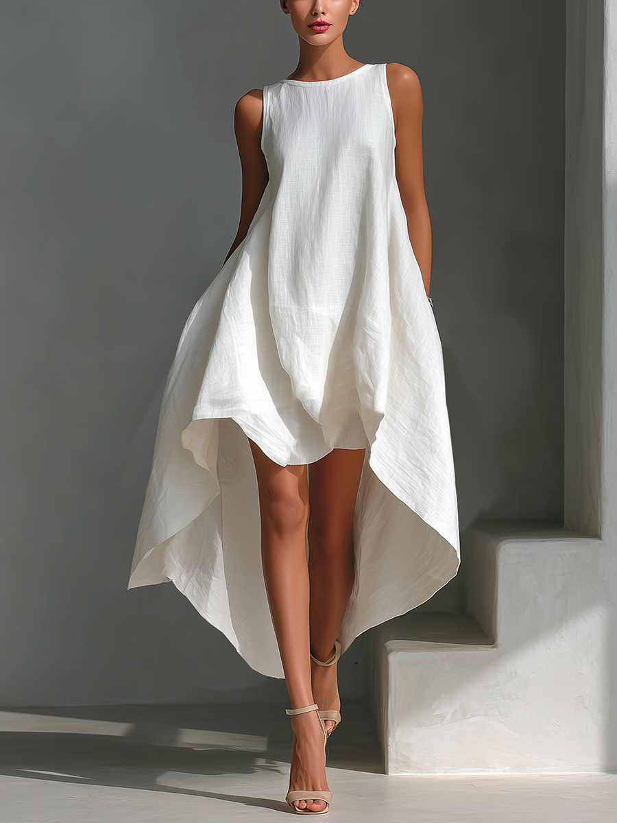 Elsie | White Asymmetric Midi Dress