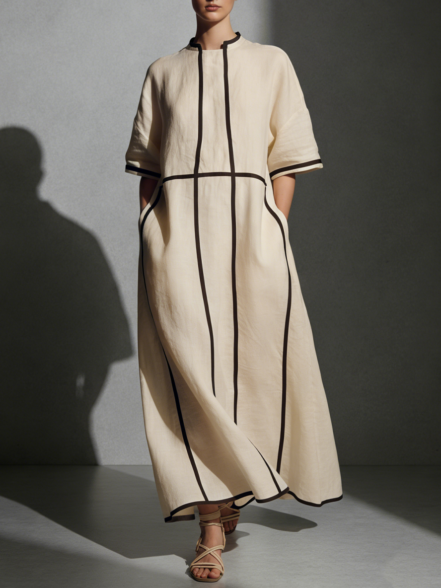 Amelia | Linen Stand-Collar Maxi Dress