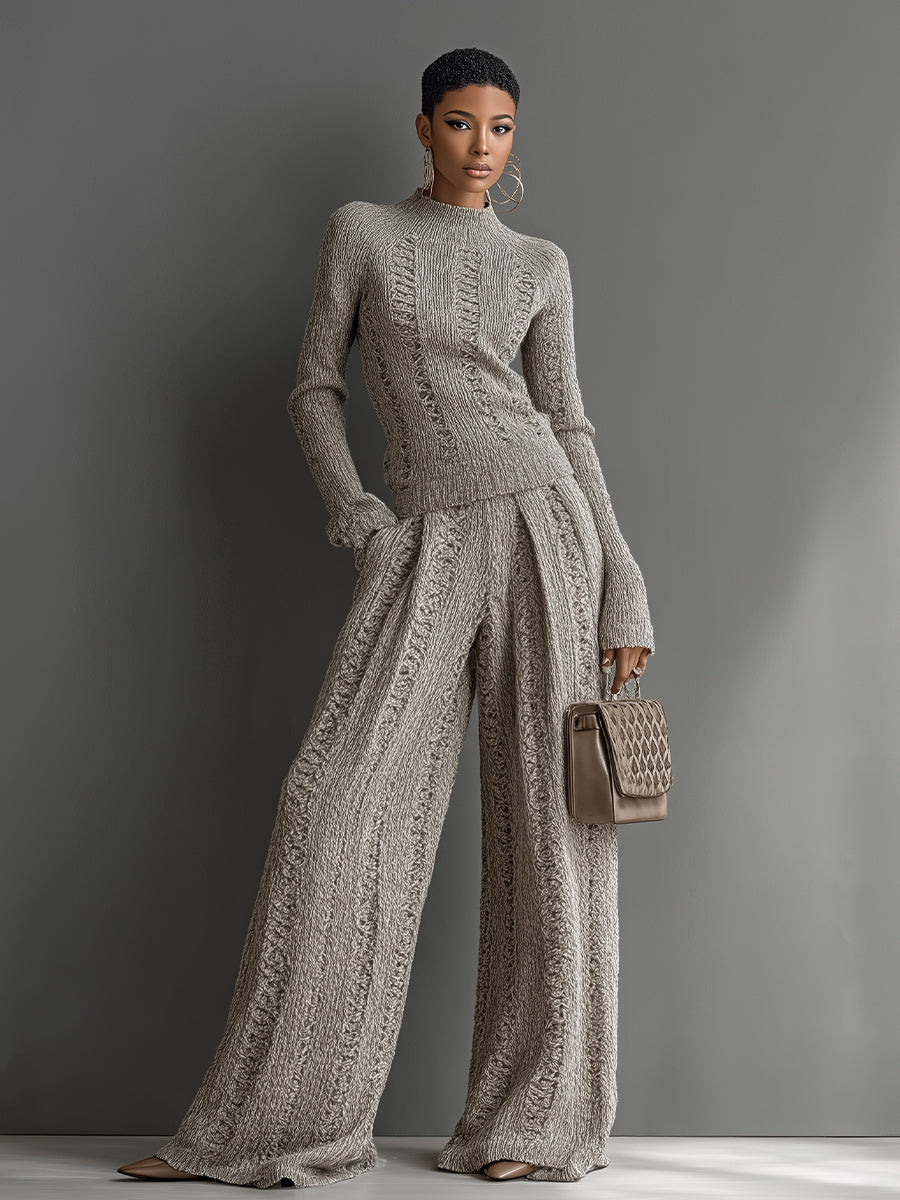 Monroe | Taupe Knit Wide-Leg Set
