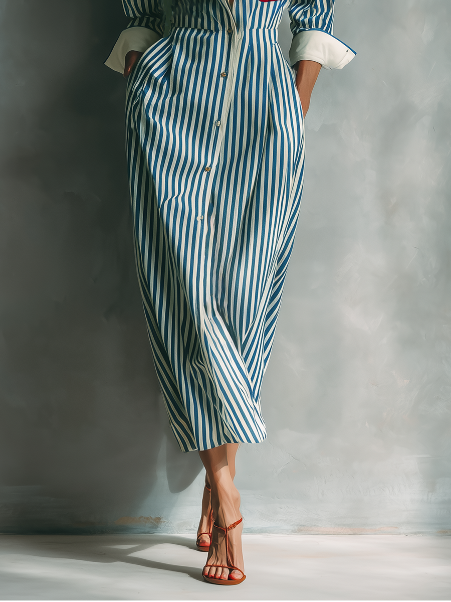 Brielle | Blue Striped Shirt Dress