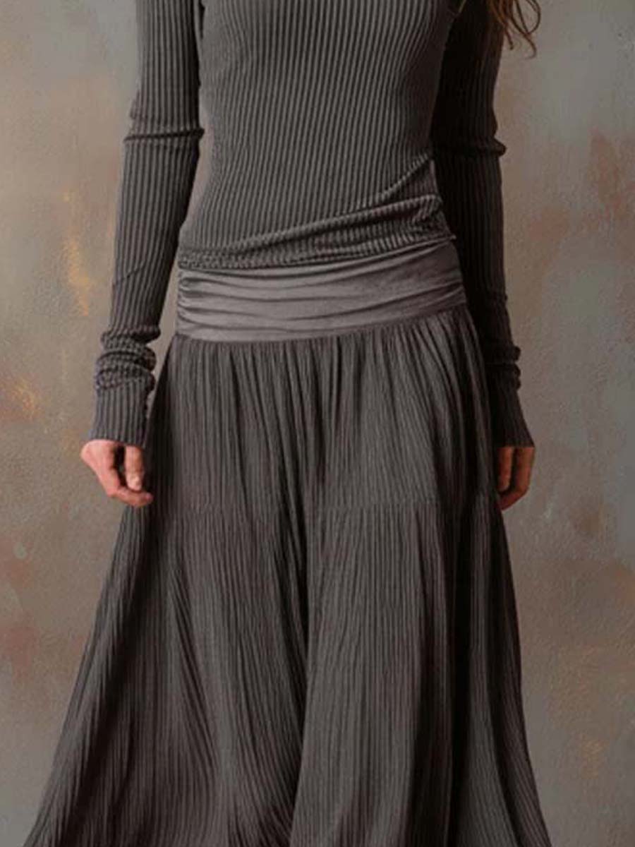 Nora | Charcoal Ribbed Knit Maxi Dress