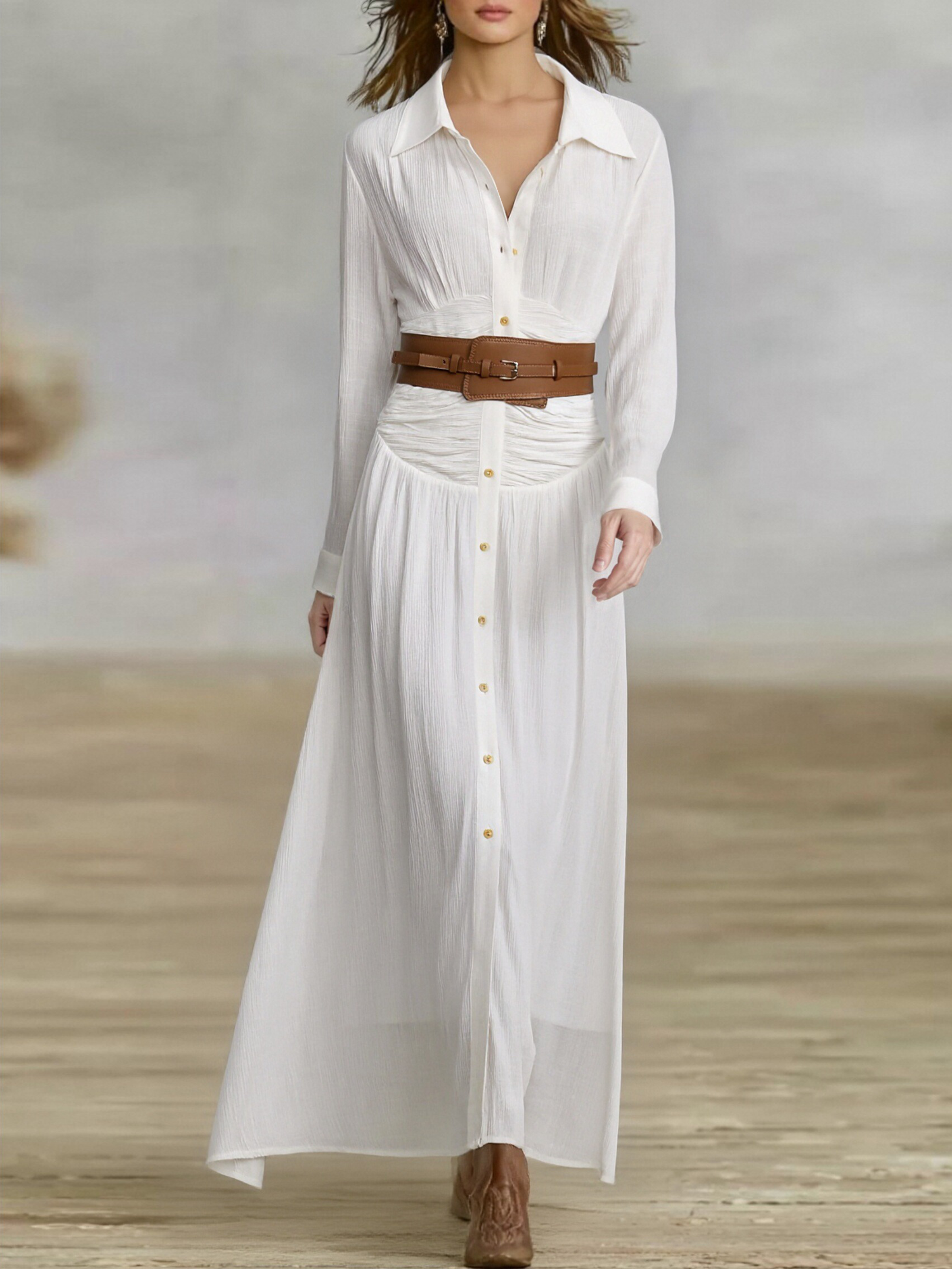 Rosalie | Pleated Lapel Maxi Dress