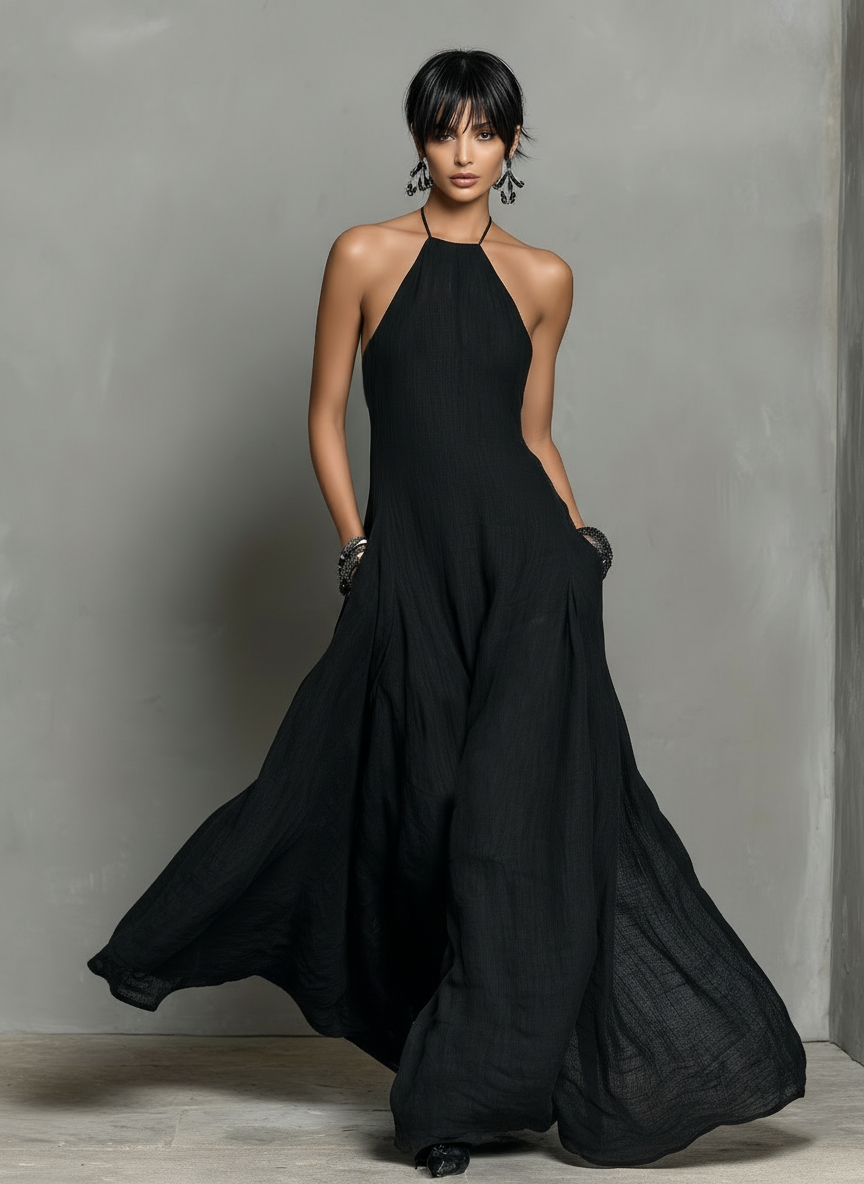 Thea | Halter Neck Linen Maxi Dress