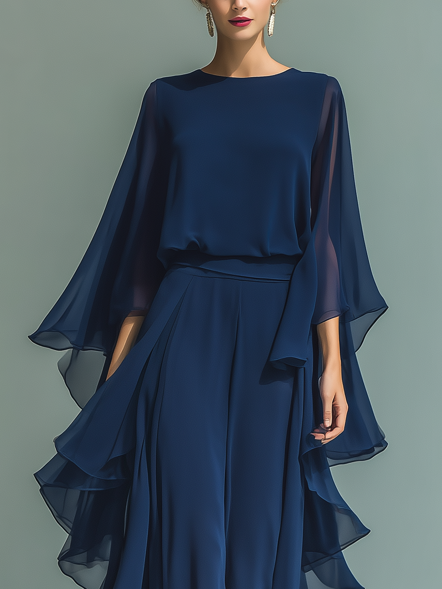 Evelina | Navy Chiffon Trouser Set