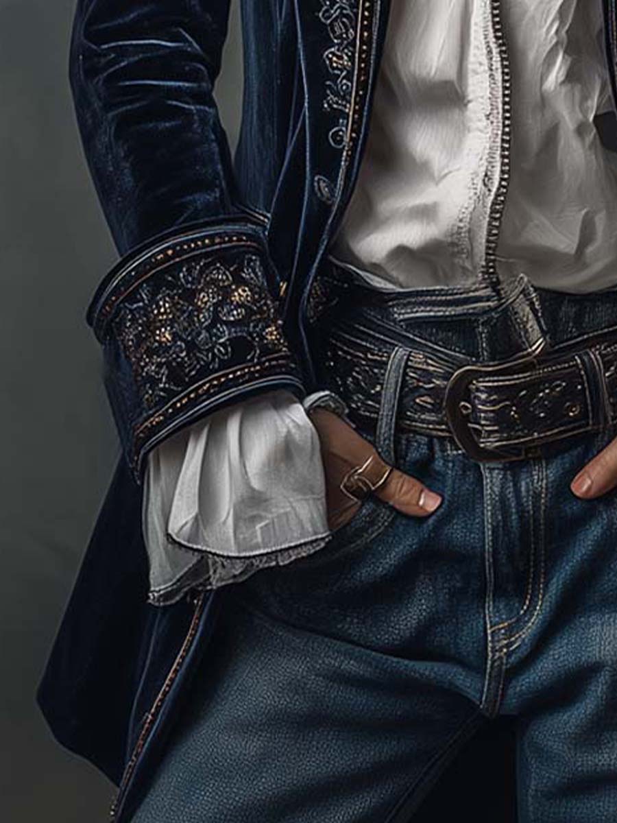 Odette | Navy Embroidered Velvet Jacket