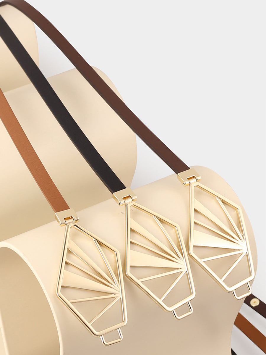 Elodie | Brown Geometric Leather Belt