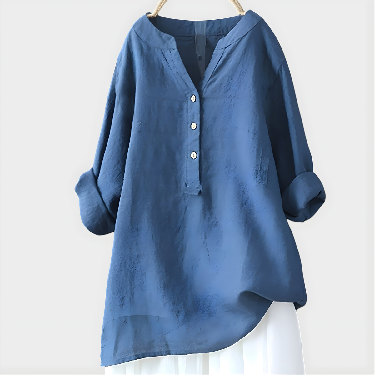 Veronique™ | Breathable Cotton-Linen V-Neck Blouse