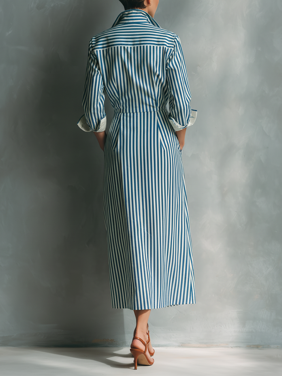 Camille | Blue Striped Shirt Dress