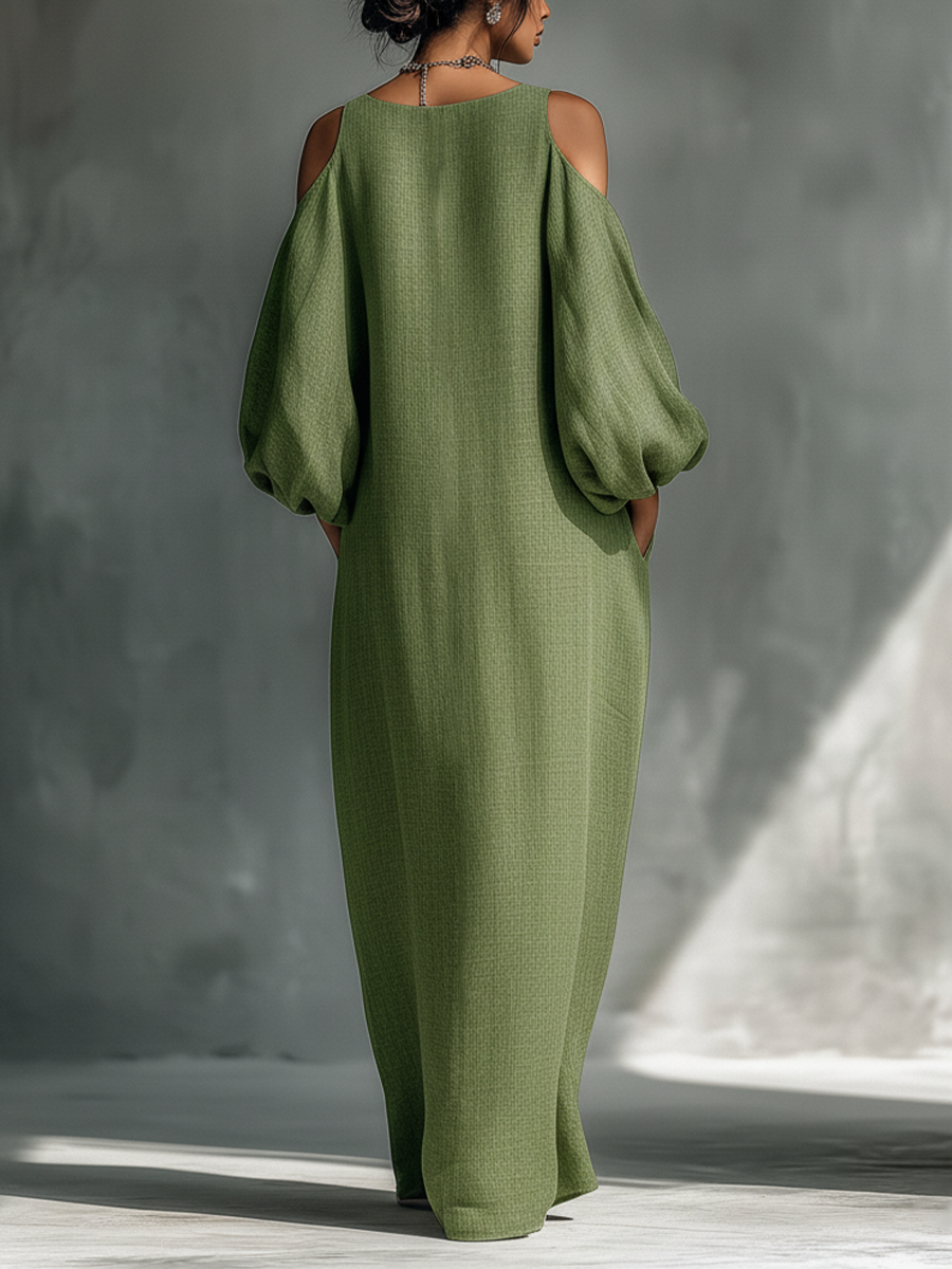 Livia | Puff Sleeve Cold-Shoulder Maxi Dress