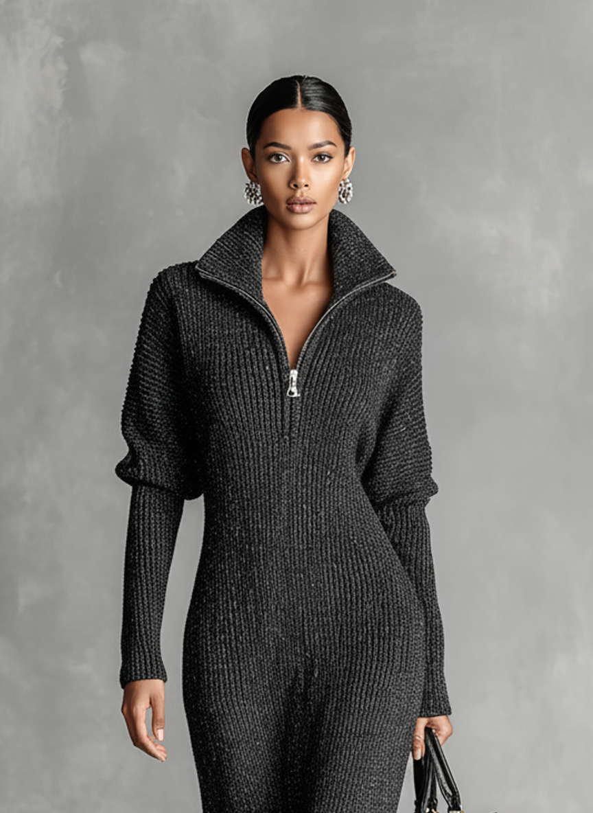 Kori | Knitted Zipper Neck Maxi Dress
