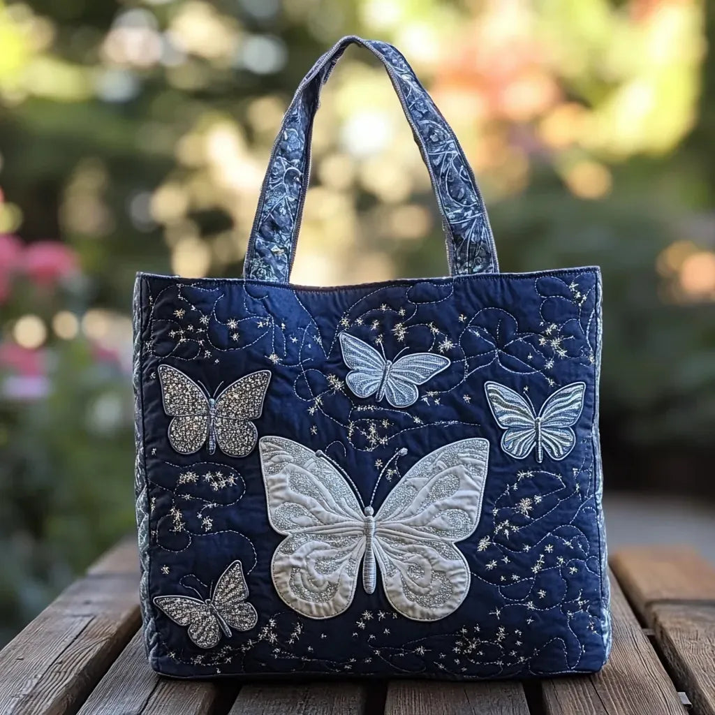 Silver Butterfly | Artisanal Quilted Tote