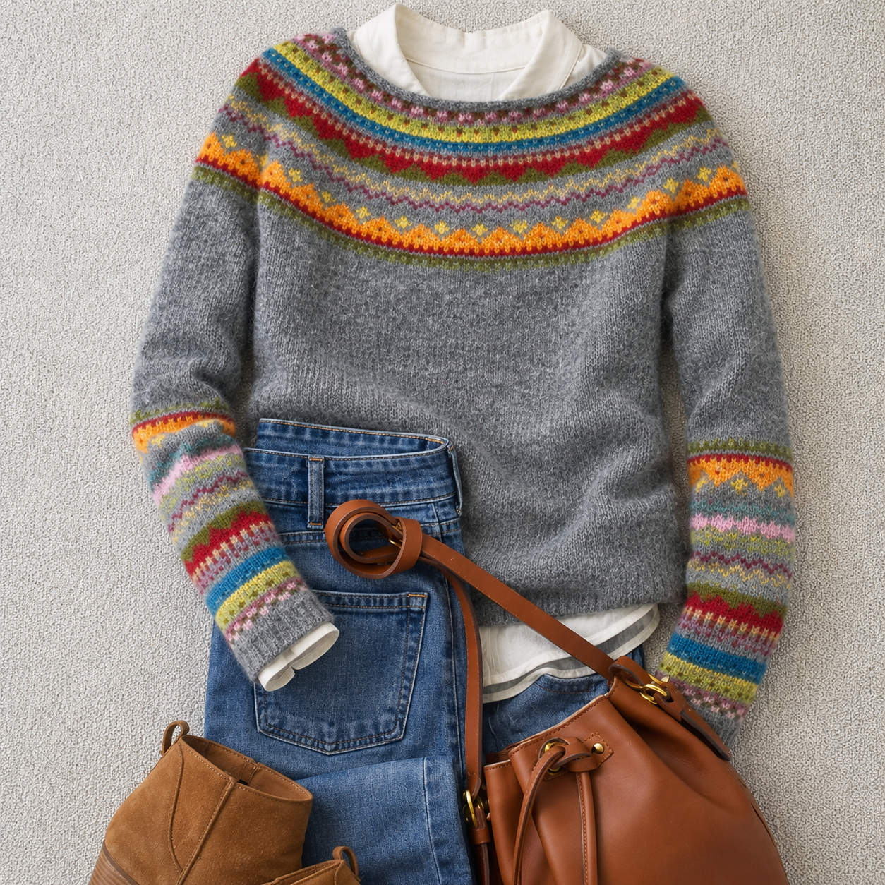 Clara™ | Grey Nordic Knit Sweater