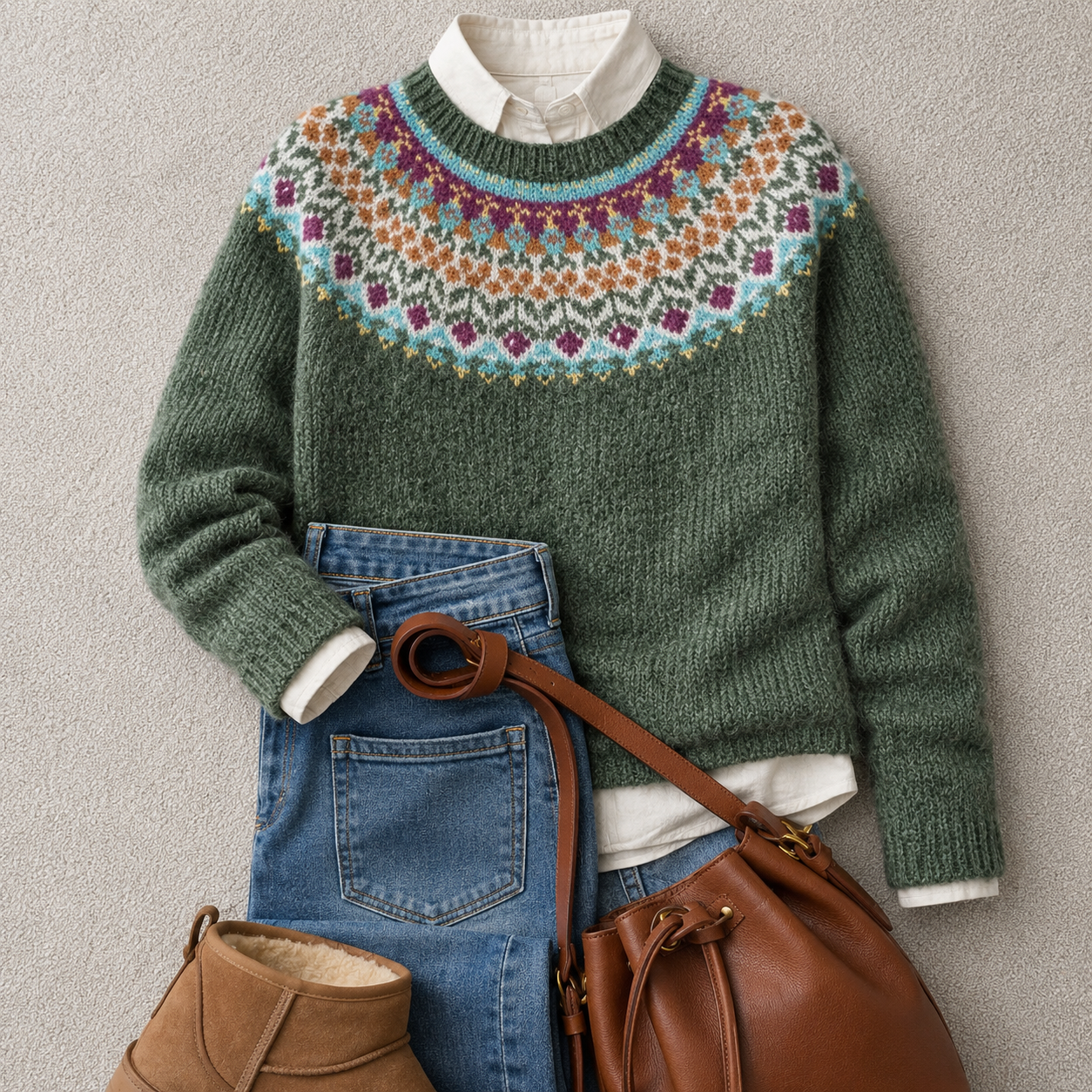Elise™ | Green Nordic Knit Sweater