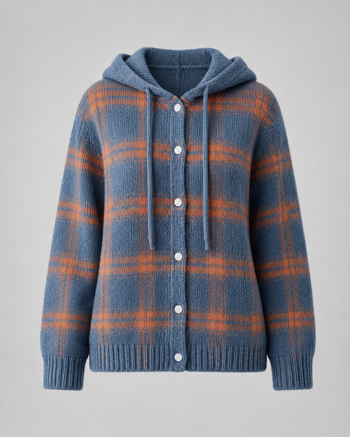 Blue Plaid Button Down Hoodie Sweater