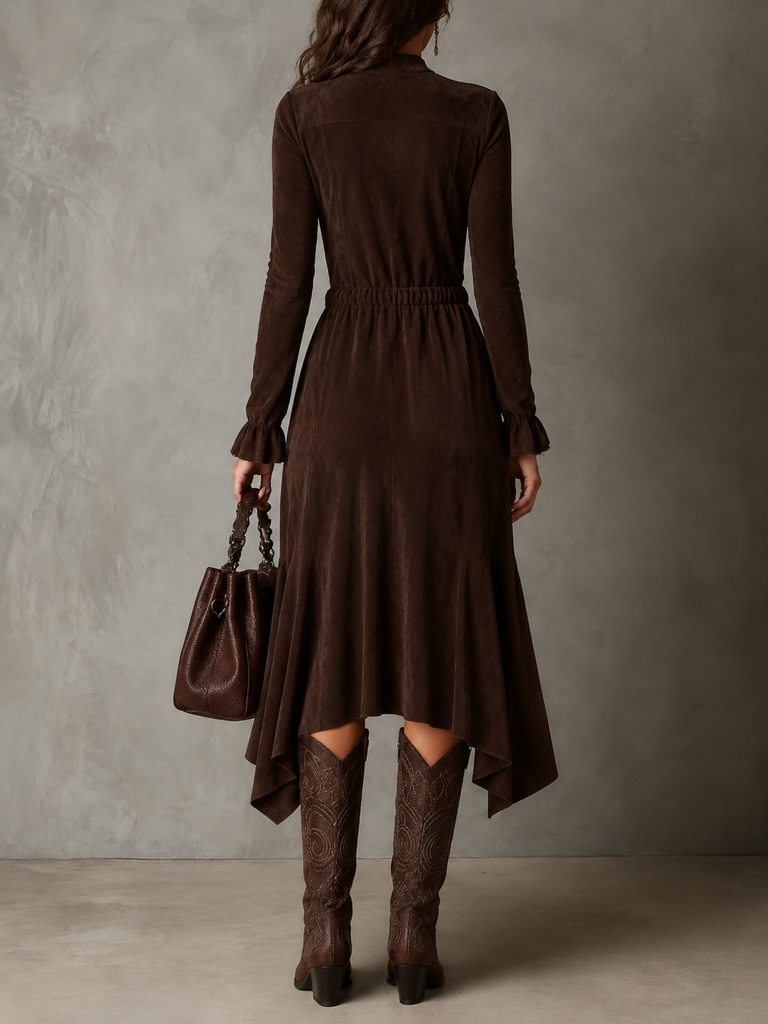 Ariella | Suede Drawstring Midi Dress