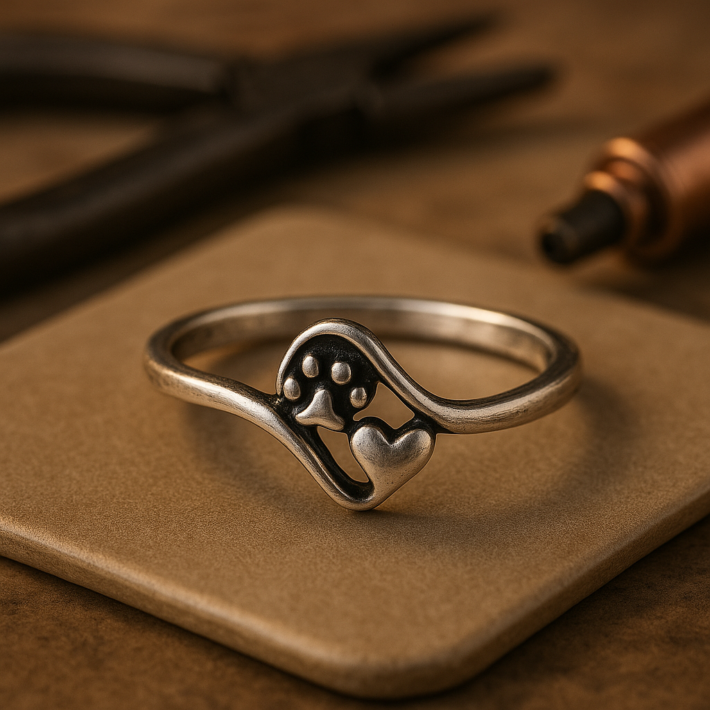 Marielle™ | Vintage Heart Ring with Paw Print