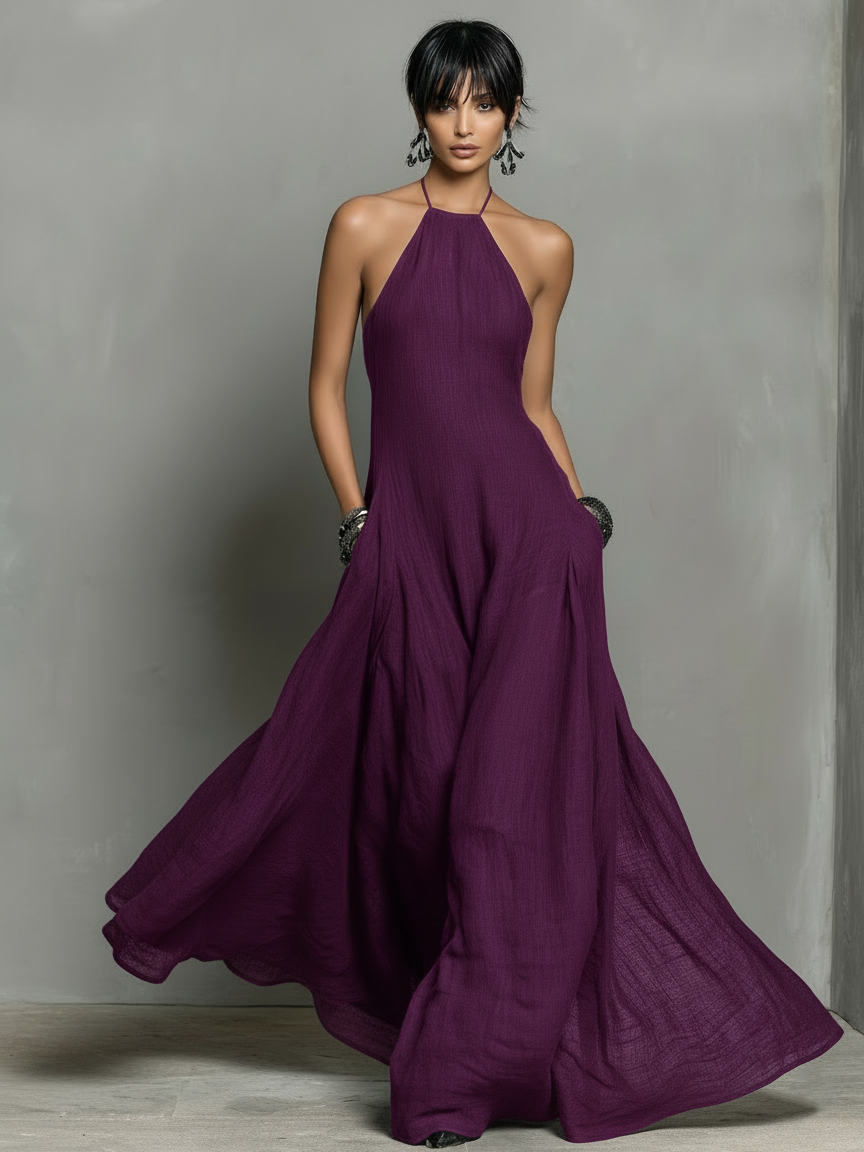 Thea | Halter Neck Linen Maxi Dress