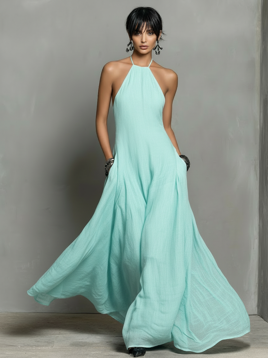 Thea | Halter Neck Linen Maxi Dress