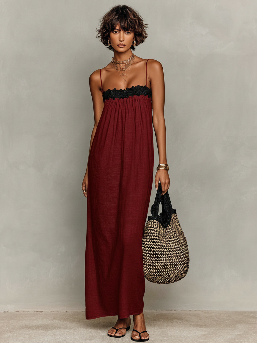 Margot | Lace Panel Strapless Maxi Dress