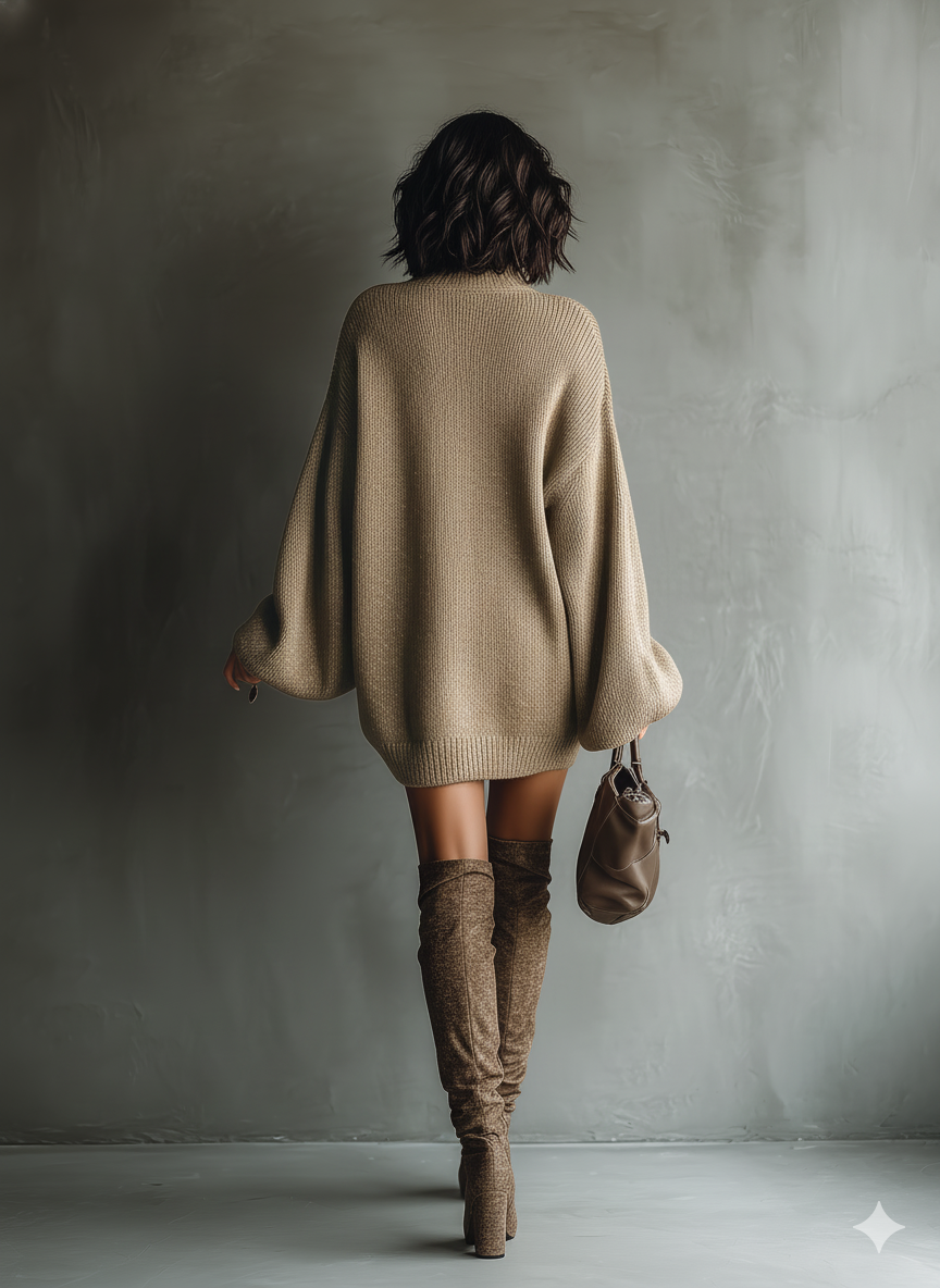 Clara | Caramel Brown Knit Mini Dress