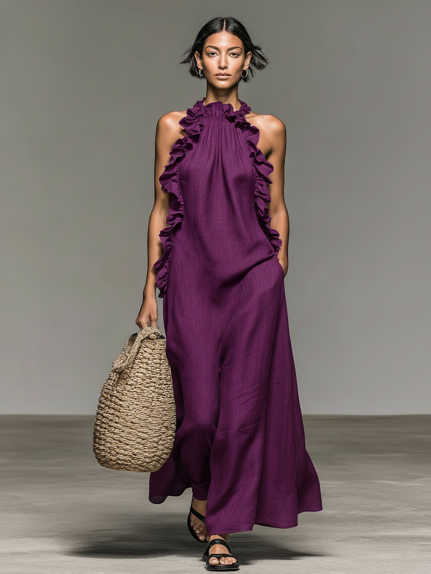 Maisie | Ruffle Detail Linen Maxi Dress
