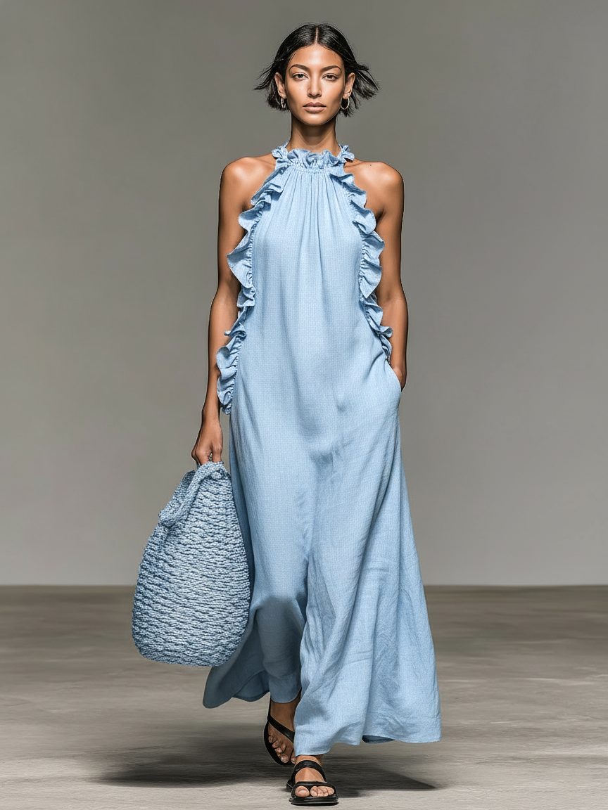 Maisie | Ruffle Detail Linen Maxi Dress