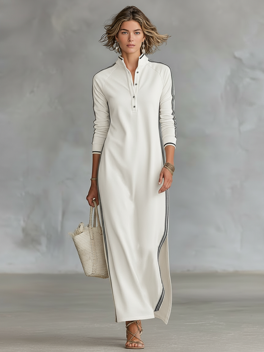 Mykhalah | White-Trim Button Maxi Dress
