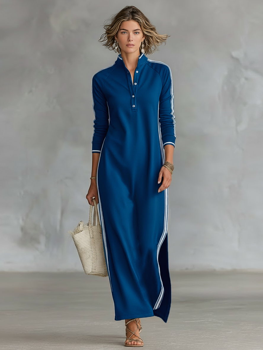 Mykhalah | White-Trim Button Maxi Dress