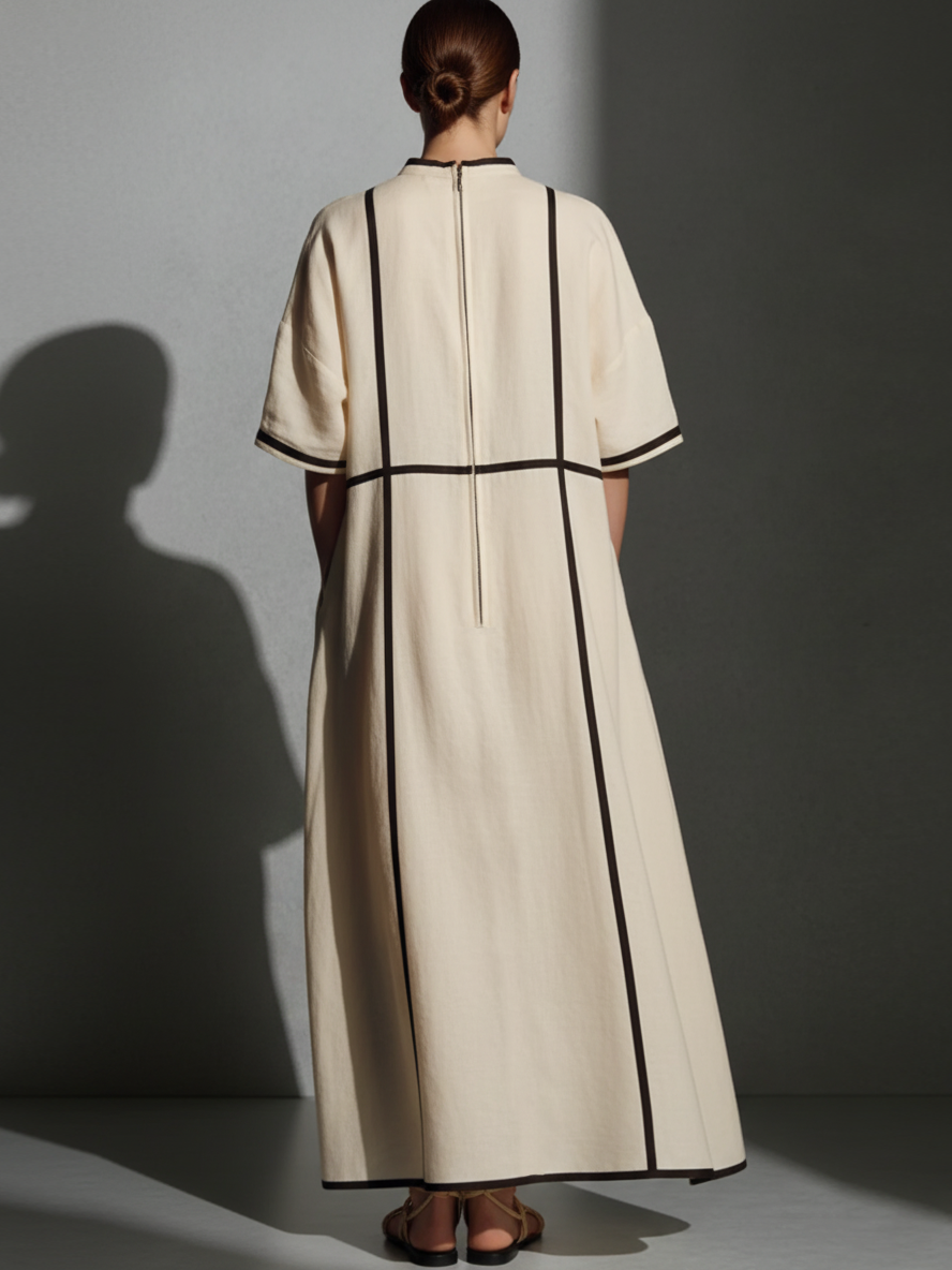 Amelia | Linen Stand-Collar Maxi Dress