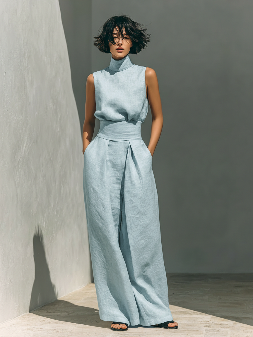 Olive | Linen Blouse & Wide-Leg Set