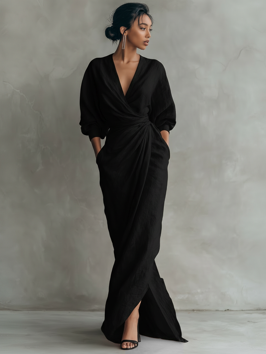 Luna | Pink V-Neck Linen Maxi Dress