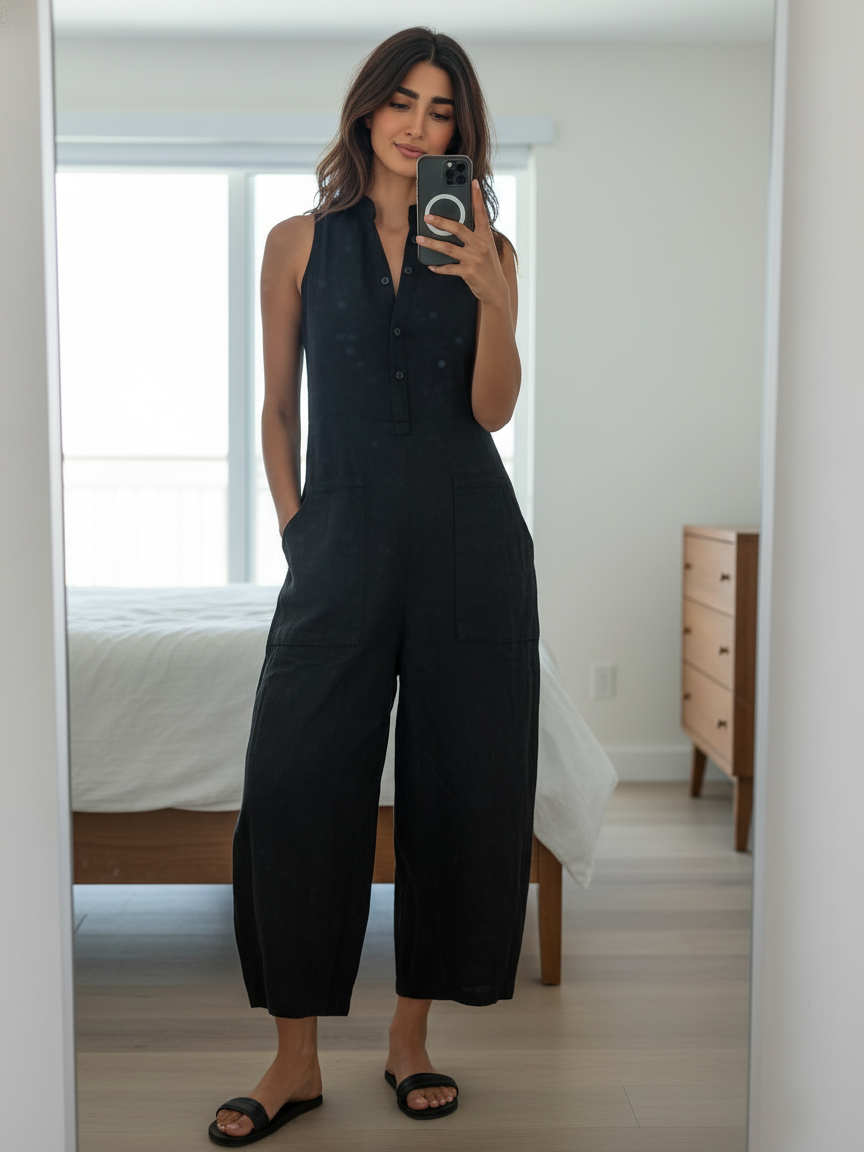 Serena | Stand-Collar Linen Jumpsuit
