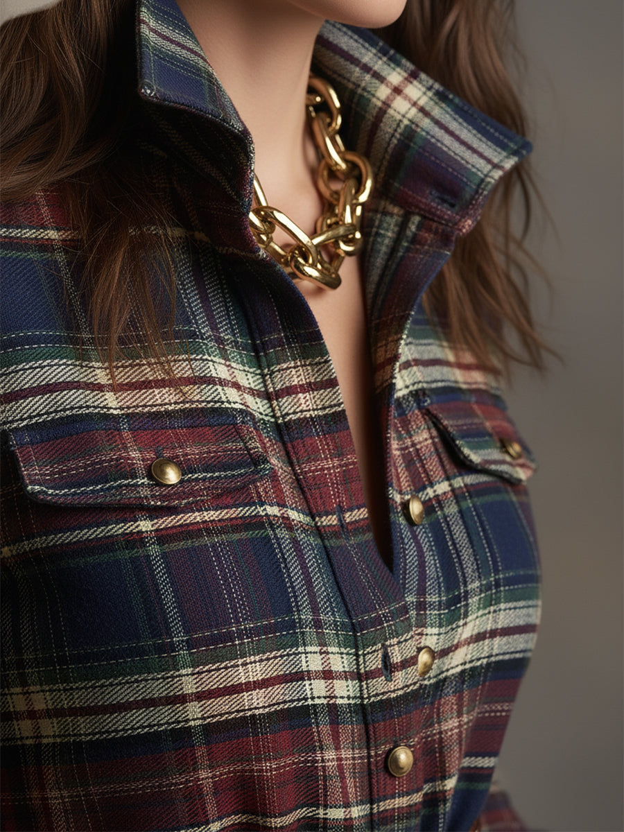 Elowen | Reddish Brown Plaid Maxi Dress