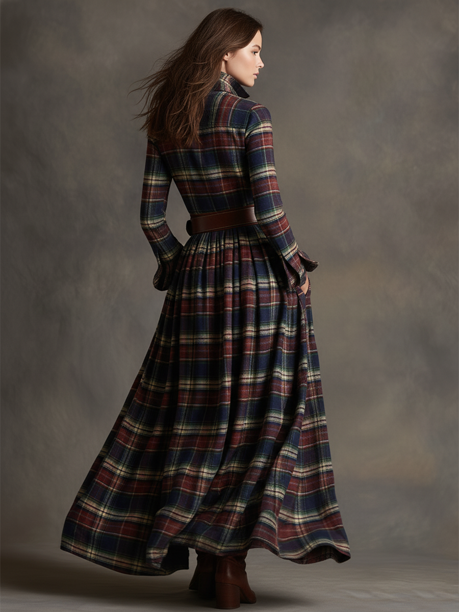 Elowen | Reddish Brown Plaid Maxi Dress
