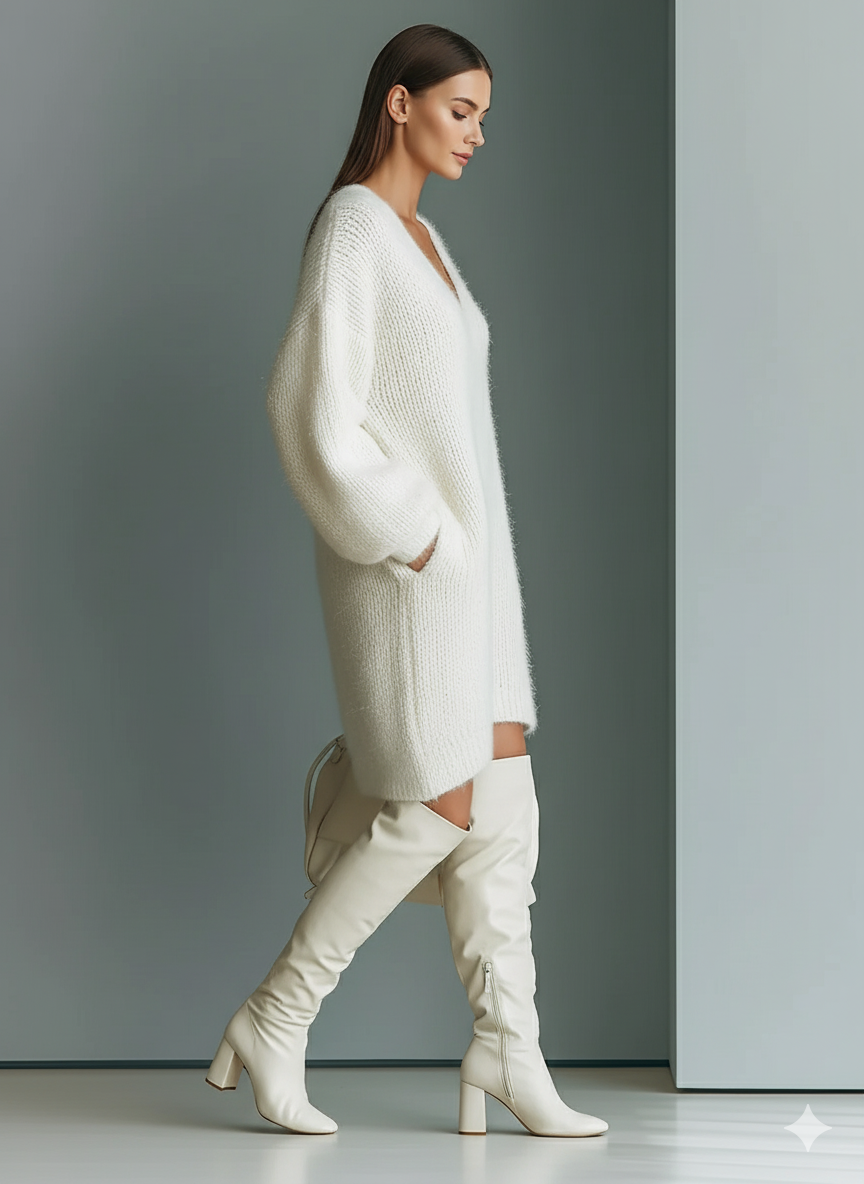 Maria | Elegant V-Neck Sweater Dress