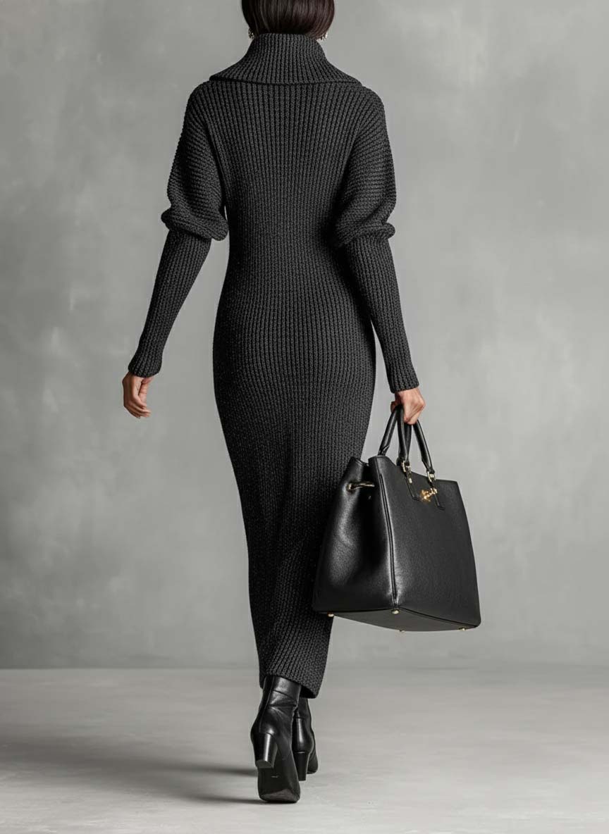 Kori | Knitted Zipper Neck Maxi Dress