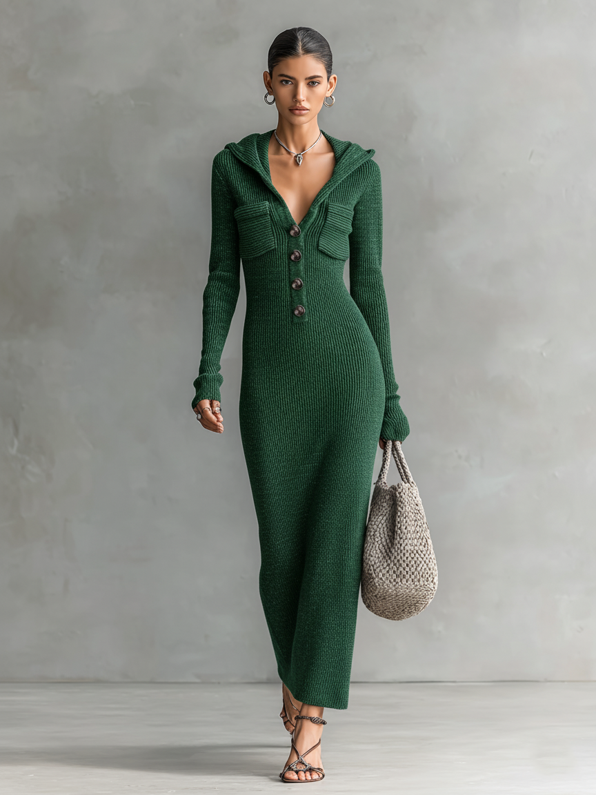 Mykhalah | Slim Hooded Knitted Maxi Dress