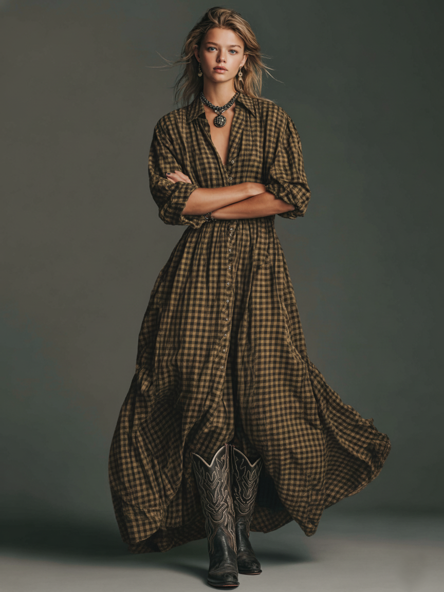 Marlowe | Plaid Shirt Maxi Dress