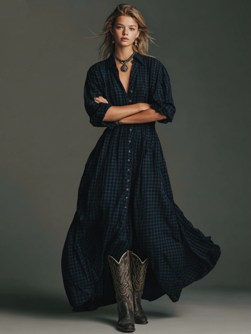 Marlowe | Plaid Shirt Maxi Dress