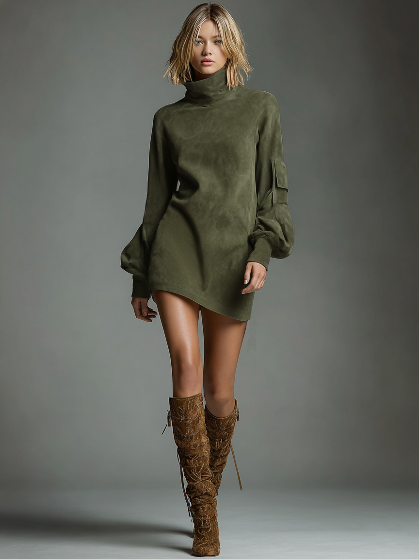 Rhea | Suede Turtleneck Mini Dress